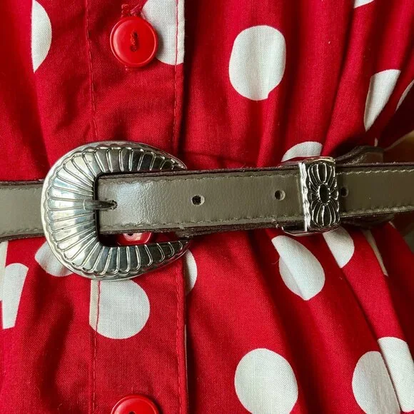 Vintage Textan Grey Leather Western Belt Silver Detailed Metal Buckle - Picture 2 of 16